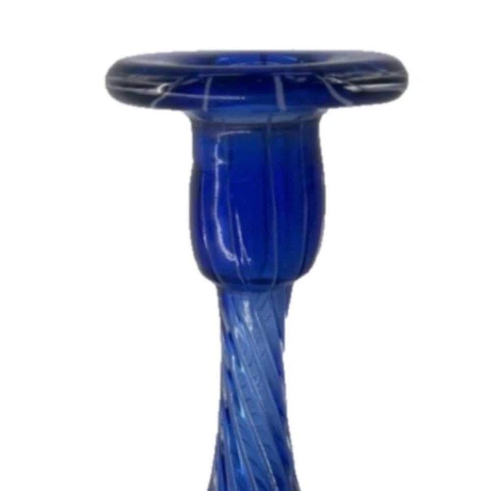 Vintage Cobalt Blue Bottle Vase Candle Holder Handblown Glass Italian Swirl 10" - Picture 2 of 7
